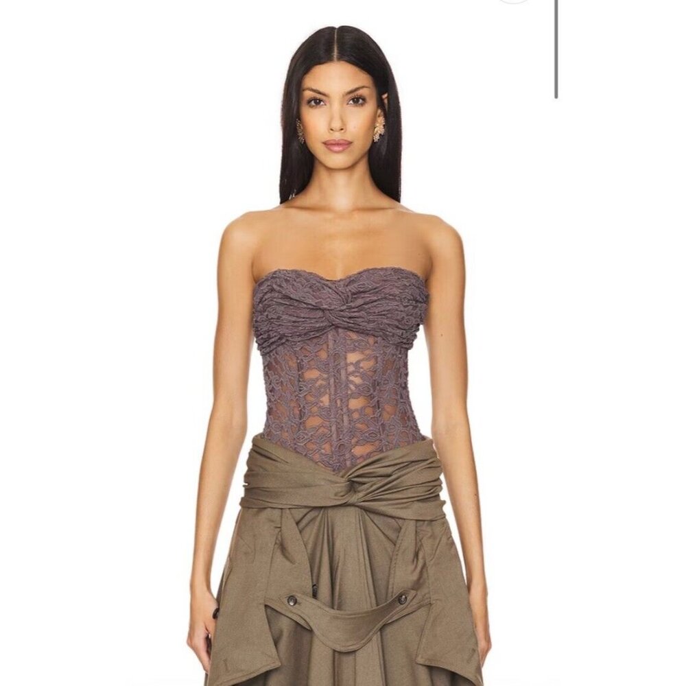 ROKH Twisted Knot Laced Corset Mocha Grey